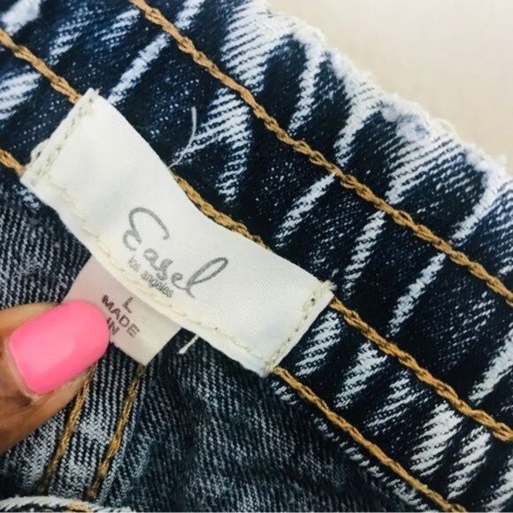 EASEL High Rise Floral Embroidered Distressed Straight Leg Drawstring Jeans Sz L - Picture 10 of 10